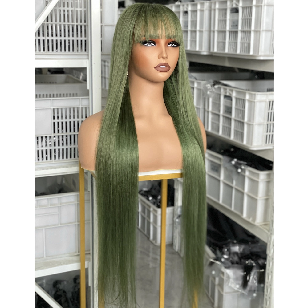 30inch Human Hair 5x5 Lace Closure Wig Straight Green Color WIg